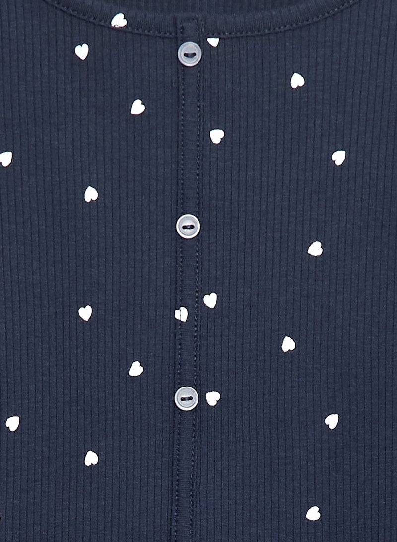 Printed Ribbed Cardigan , All Buttoned